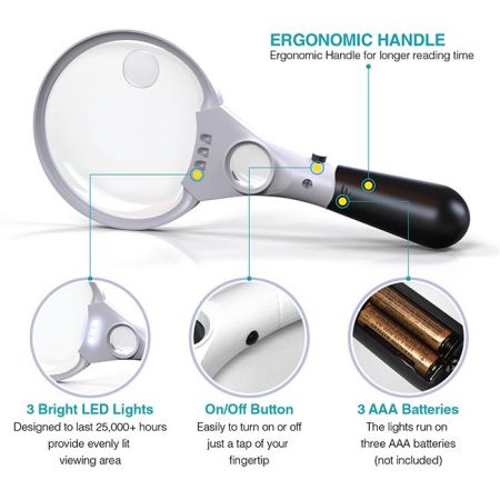 3 Ultra Bright Led Light Handheld Magnifying Glass
